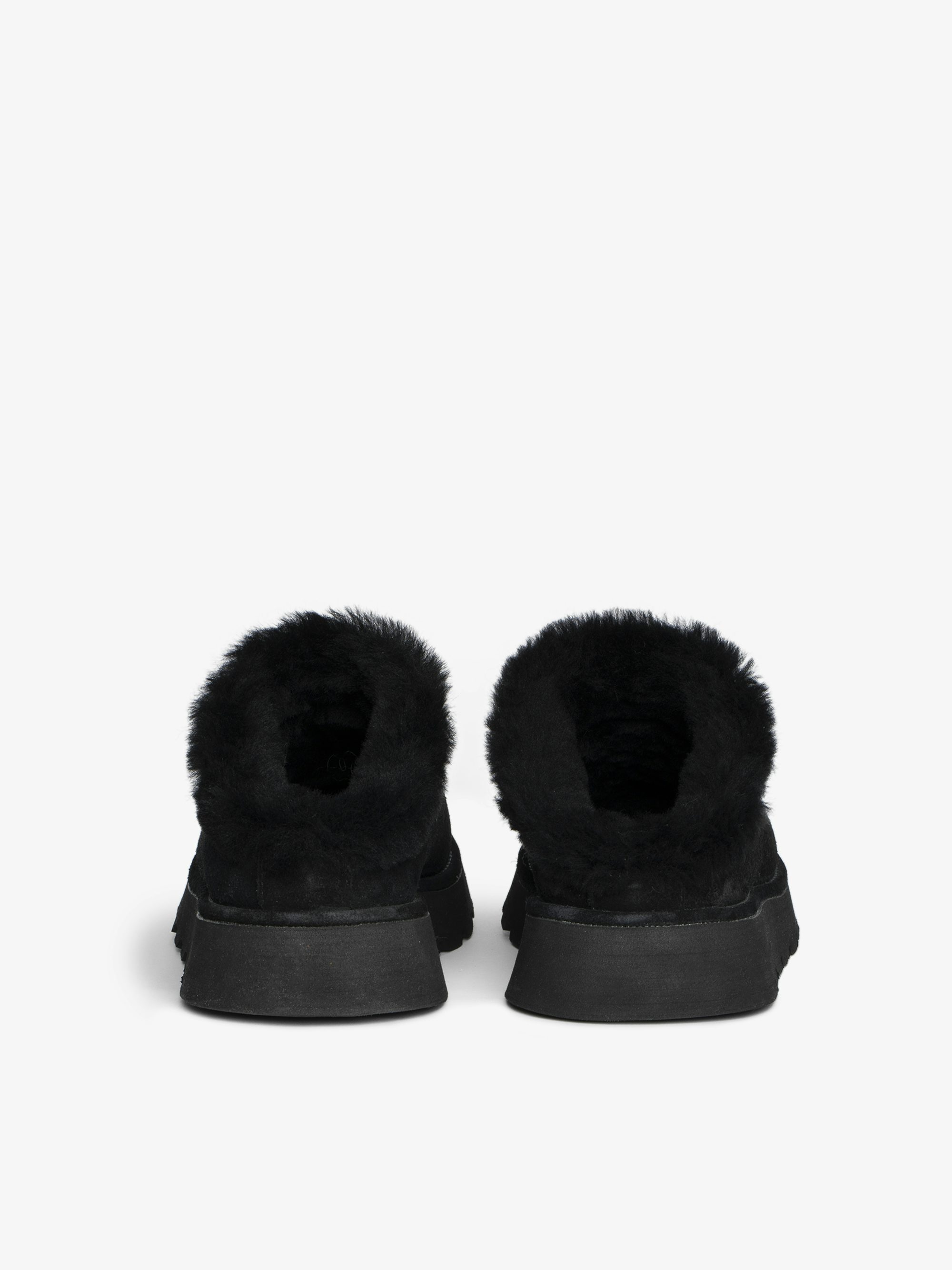 Teddy Shearling Mules - Mules in suede and shearling adorned with signature embroideries.